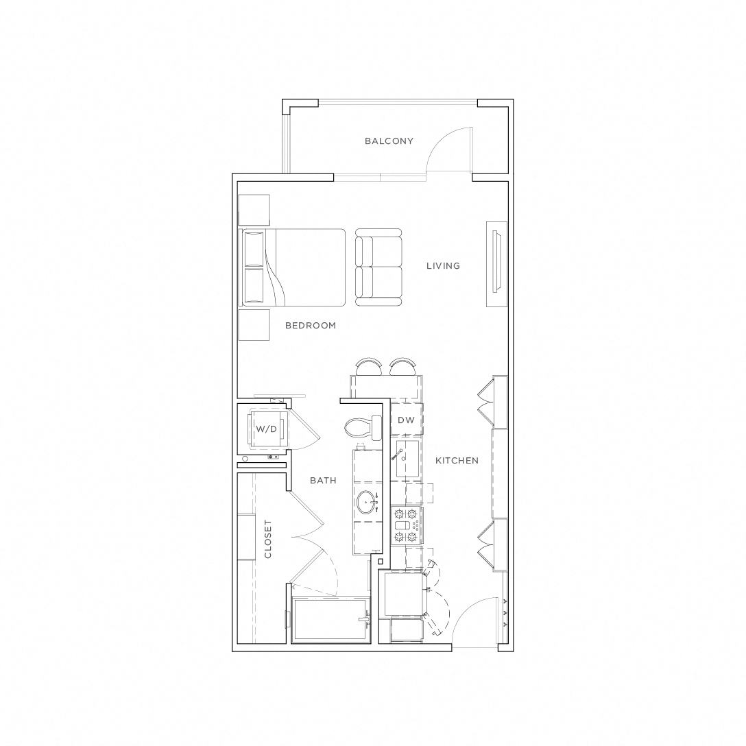 Floor plan for studio, 1 bath, 571 sqft